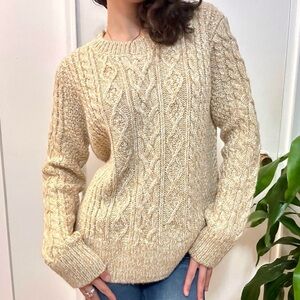 Wind River Heritage Wool Cable Knit Sweater Tan Size Medium